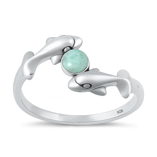 Sterling Silver Larimar Dolphin Ring