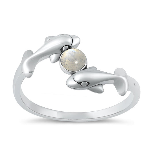 Sterling Silver Moonstone Dolphin Ring