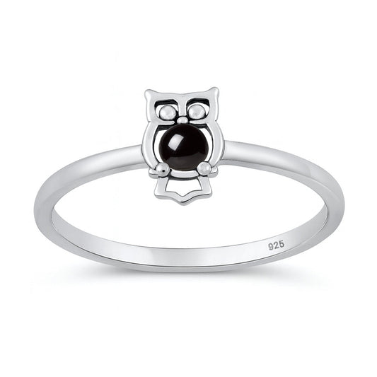 Sterling Silver Agate Owl Ring