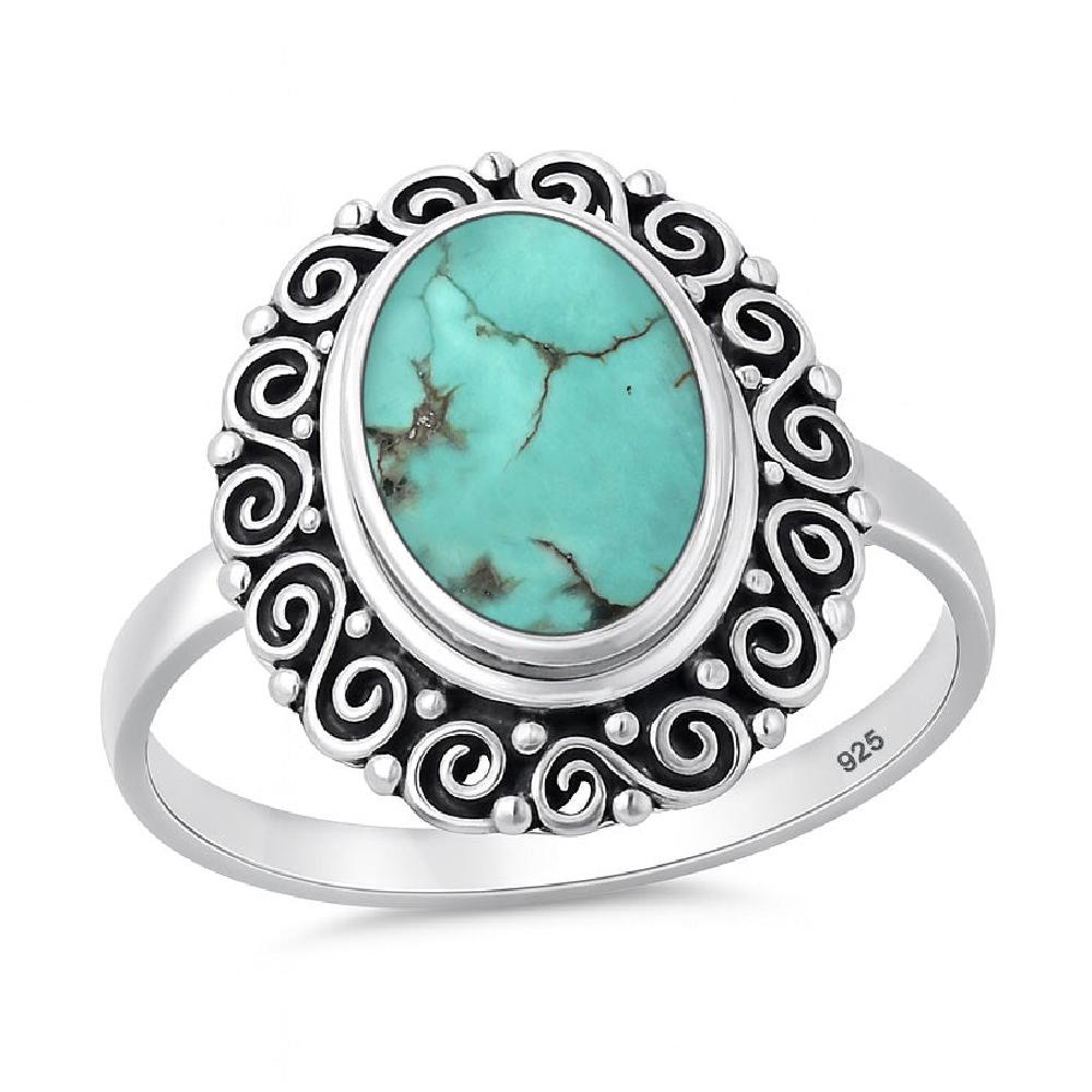 Sterling Silver Turquoise Bali Style Artisan Wide Halo Ring