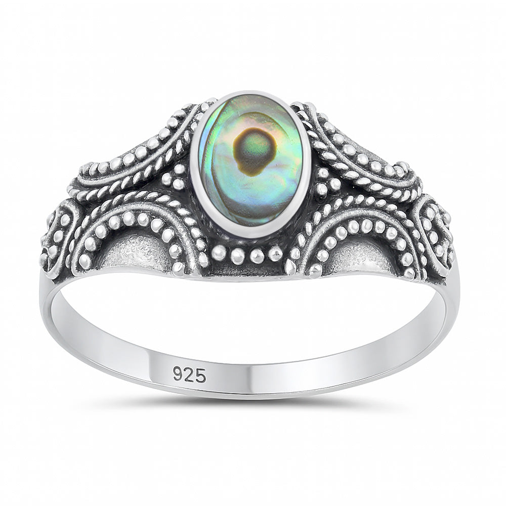 Sterling Silver Abalone Shell Bali Style Ring