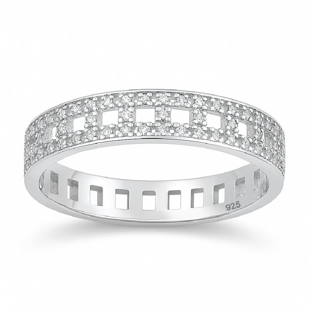 Sterling Silver Cubic Zirconia Chain Link Ring