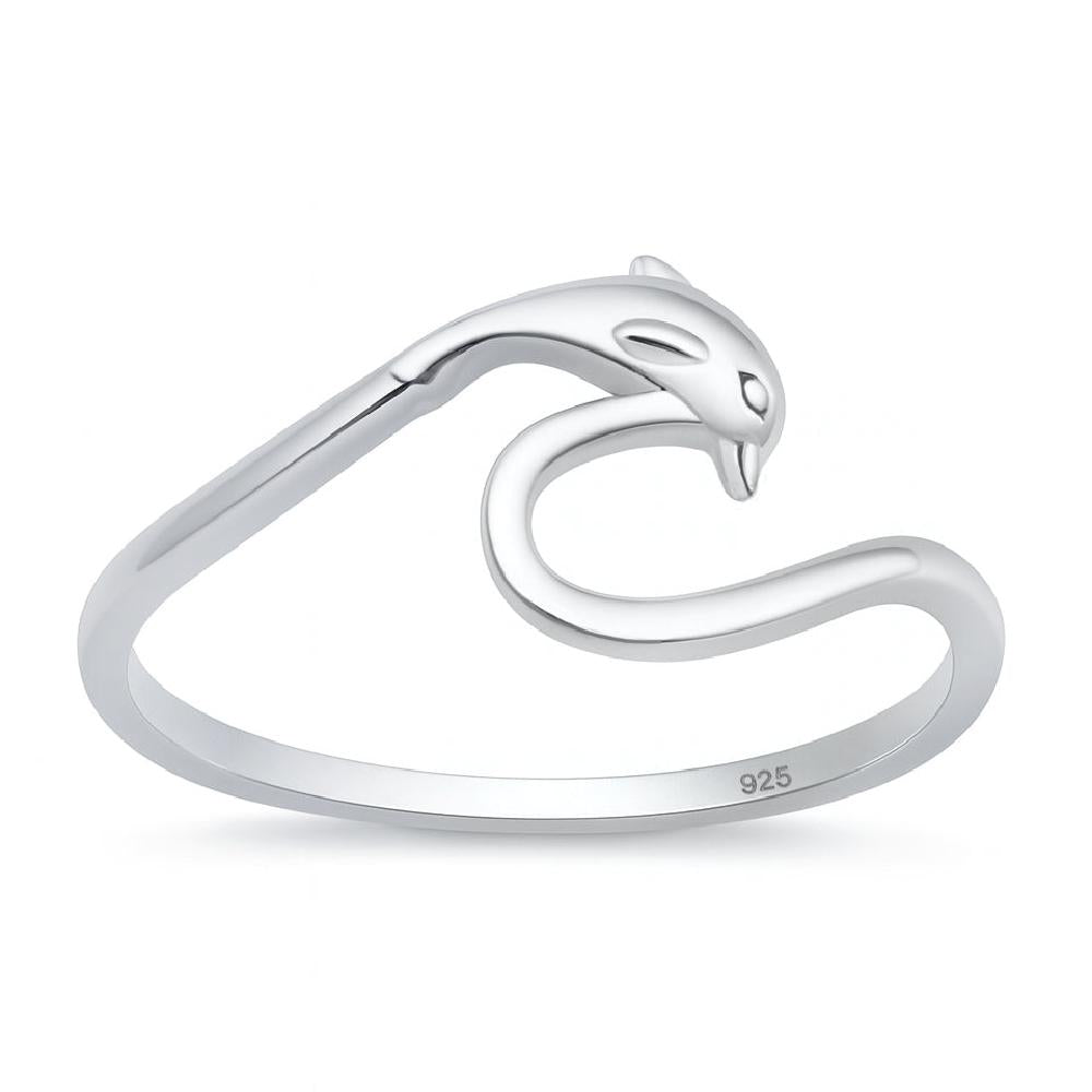 Sterling Silver Dolphin Wave Ring