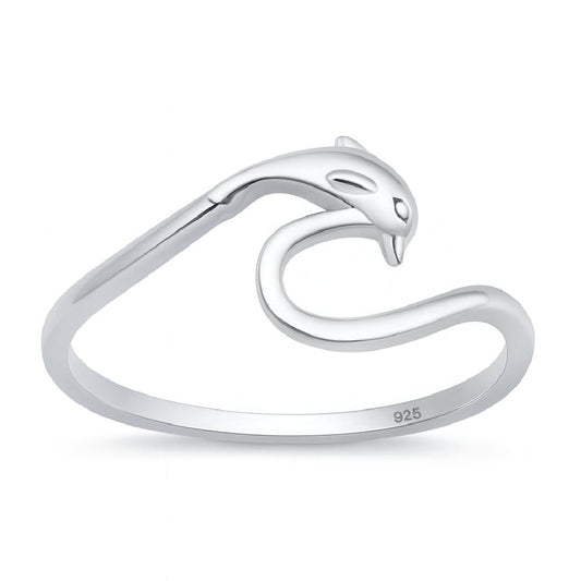 Sterling Silver Dolphin Wave Ring