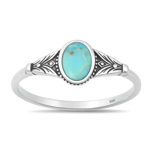 Sterling Silver Oval Flower Oxidized Leaf Solitaire Ring