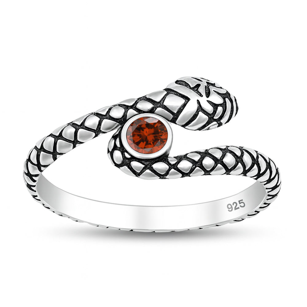 Sterling Silver Red CZ Snake Ring