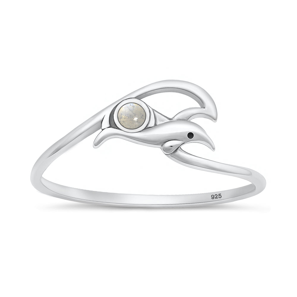 Sterling Silver Moonstone Dolphin Ring