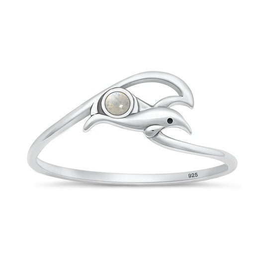 Sterling Silver Moonstone Dolphin Ring