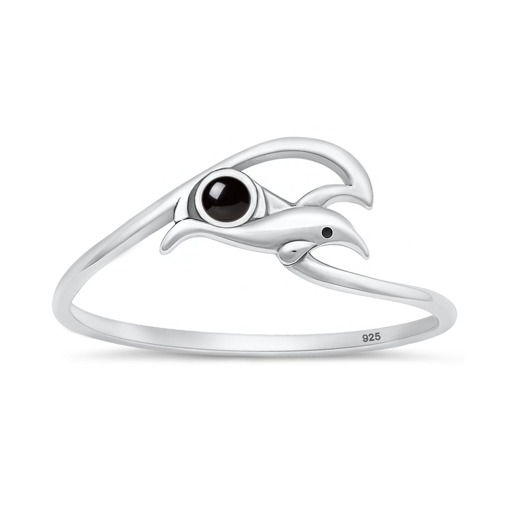 Sterling Silver Agate Dolphin Ring