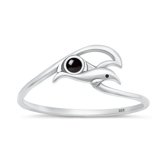 Sterling Silver Agate Dolphin Ring