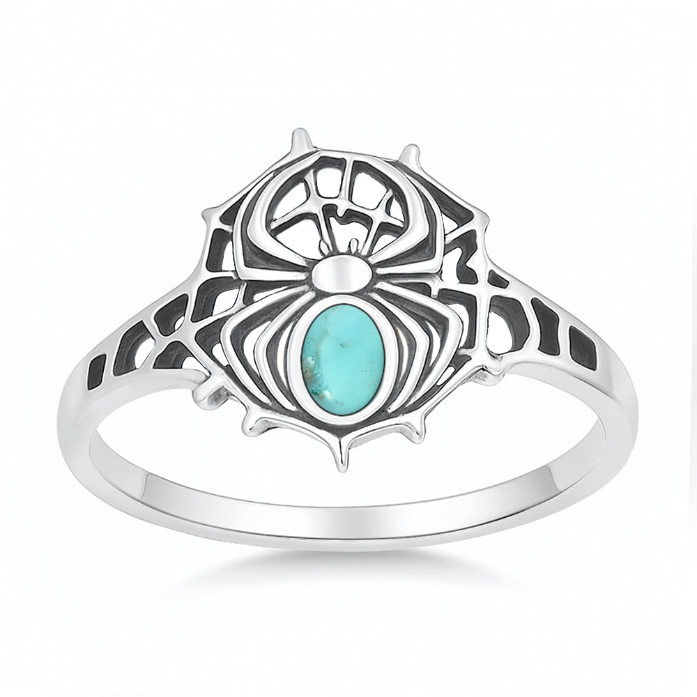 Sterling Silver Genuine Turquoise Spider & Web Ring