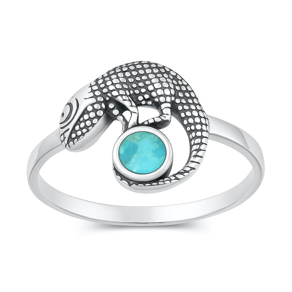 Sterling Silver Genuine Turquoise Iguana Ring