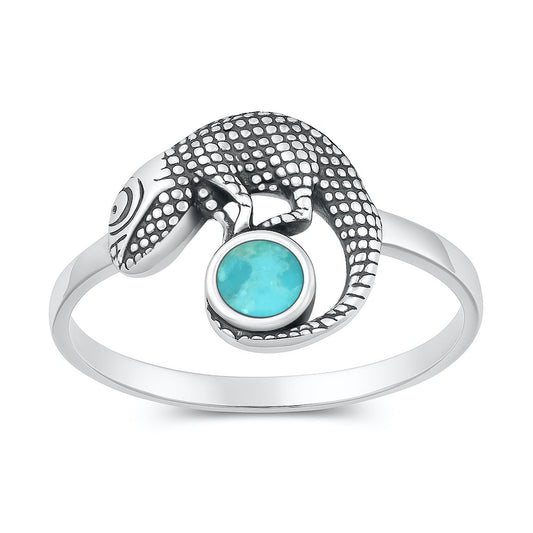 Sterling Silver Genuine Turquoise Iguana Ring