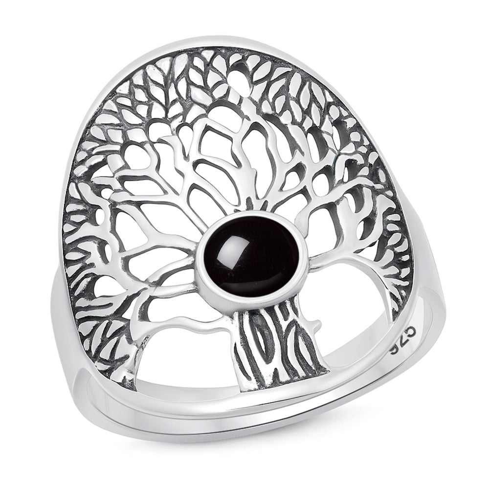 Sterling Silver Black Onyx Tree of Life Ring