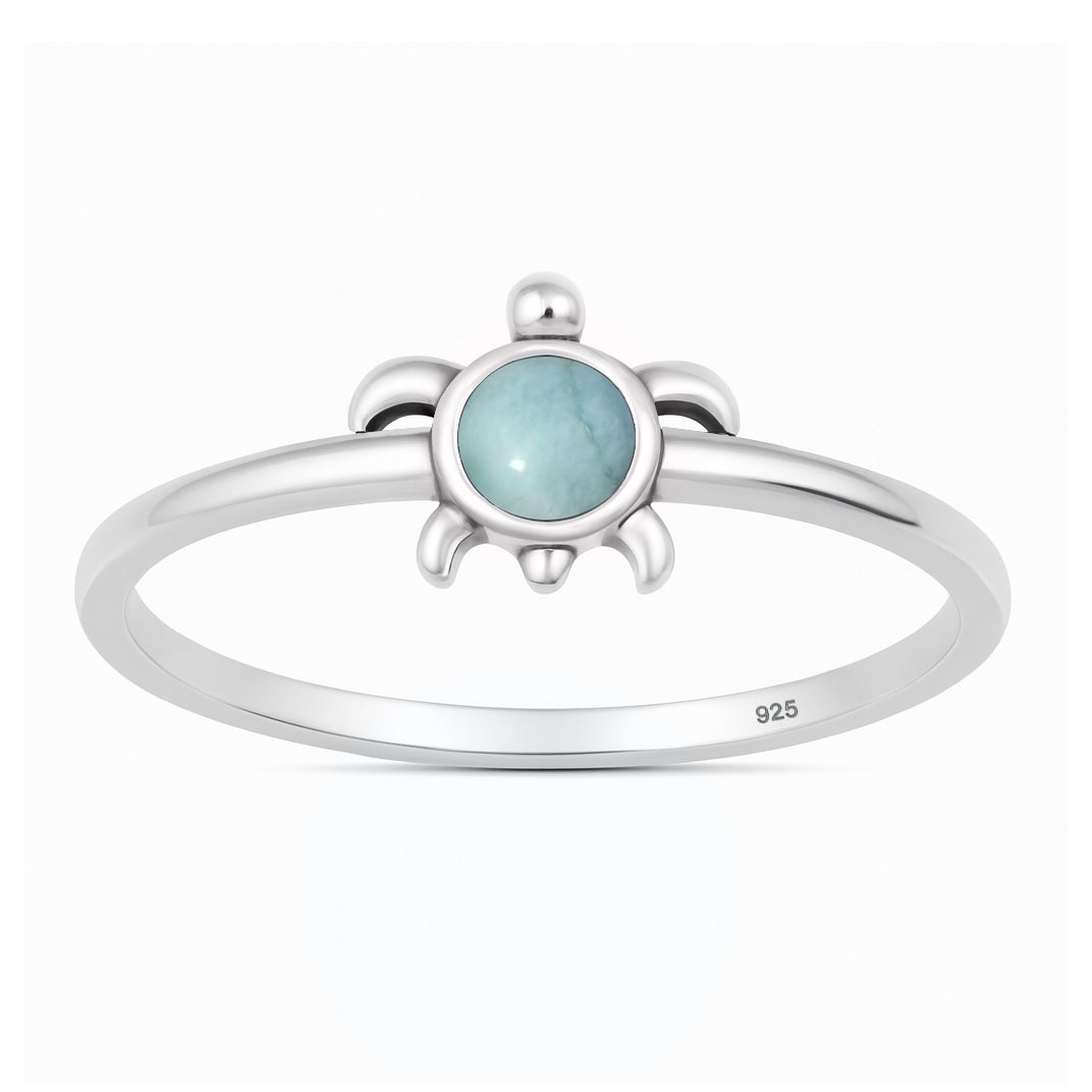 Sterling Silver Larimar Ocean Turtle Ring