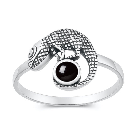 Sterling Silver Black Onyx Lizard Ring