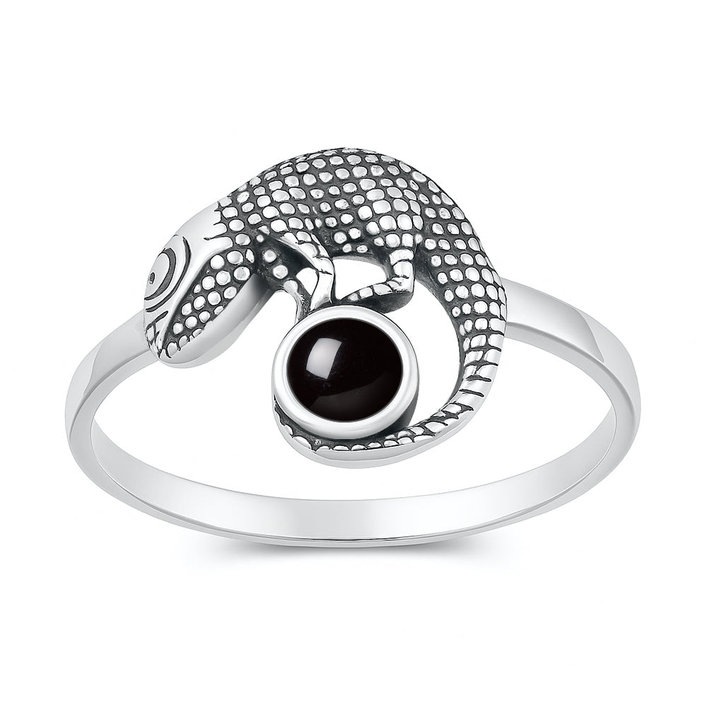 Sterling Silver Black Onyx Lizard Ring