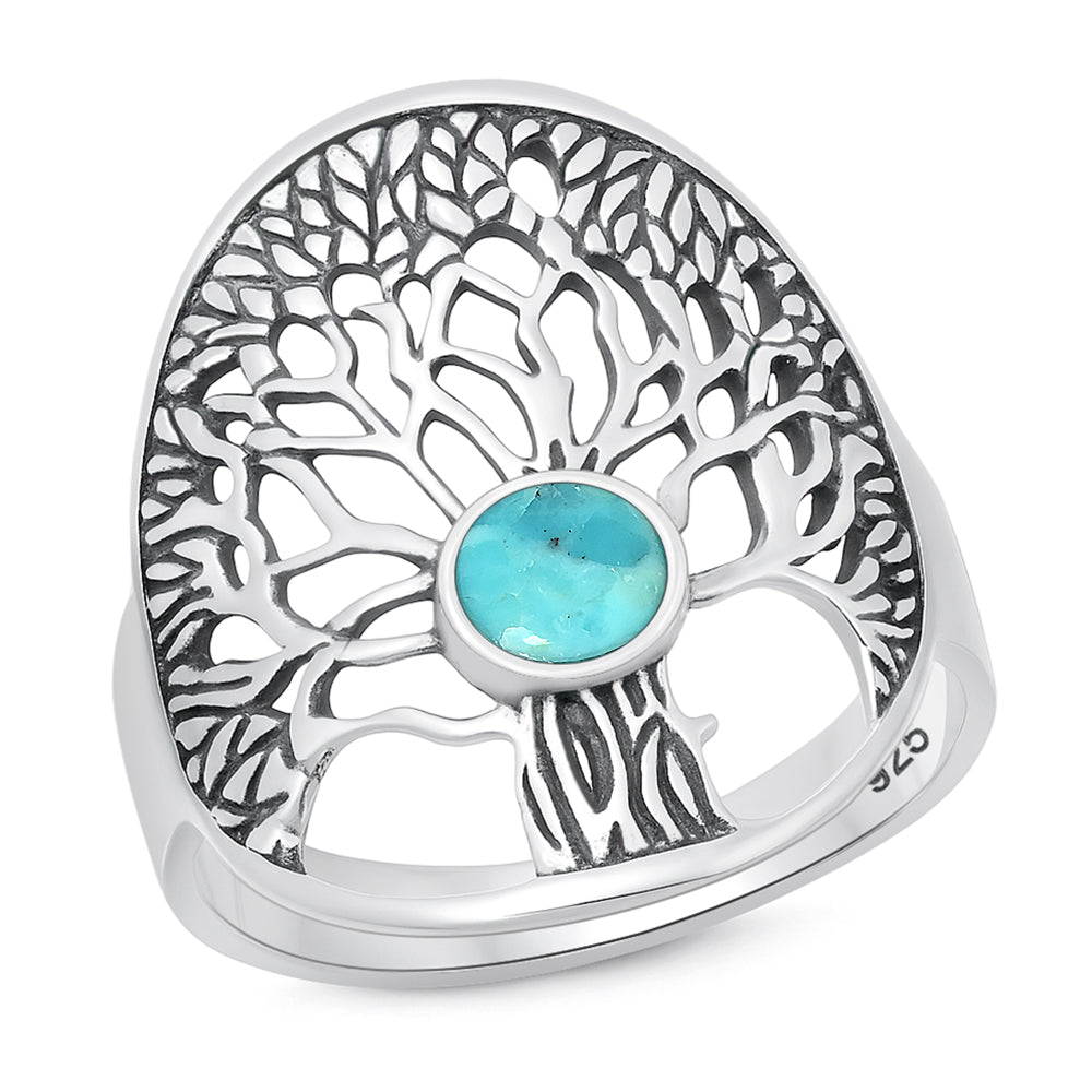 Sterling Silver Genuine Turquoise Tree of Life Ring