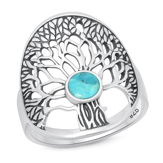 Sterling Silver Genuine Turquoise Tree of Life Ring