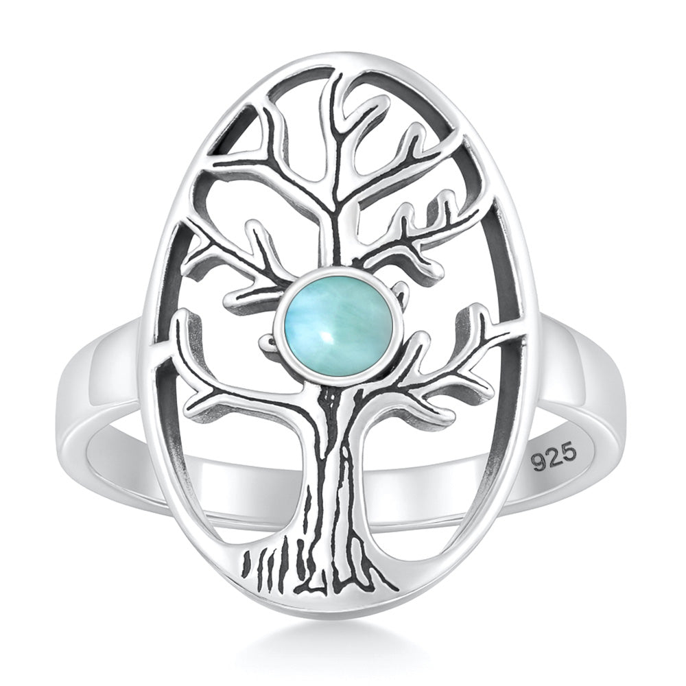 Sterling Silver Tree of Life Larimar Ring
