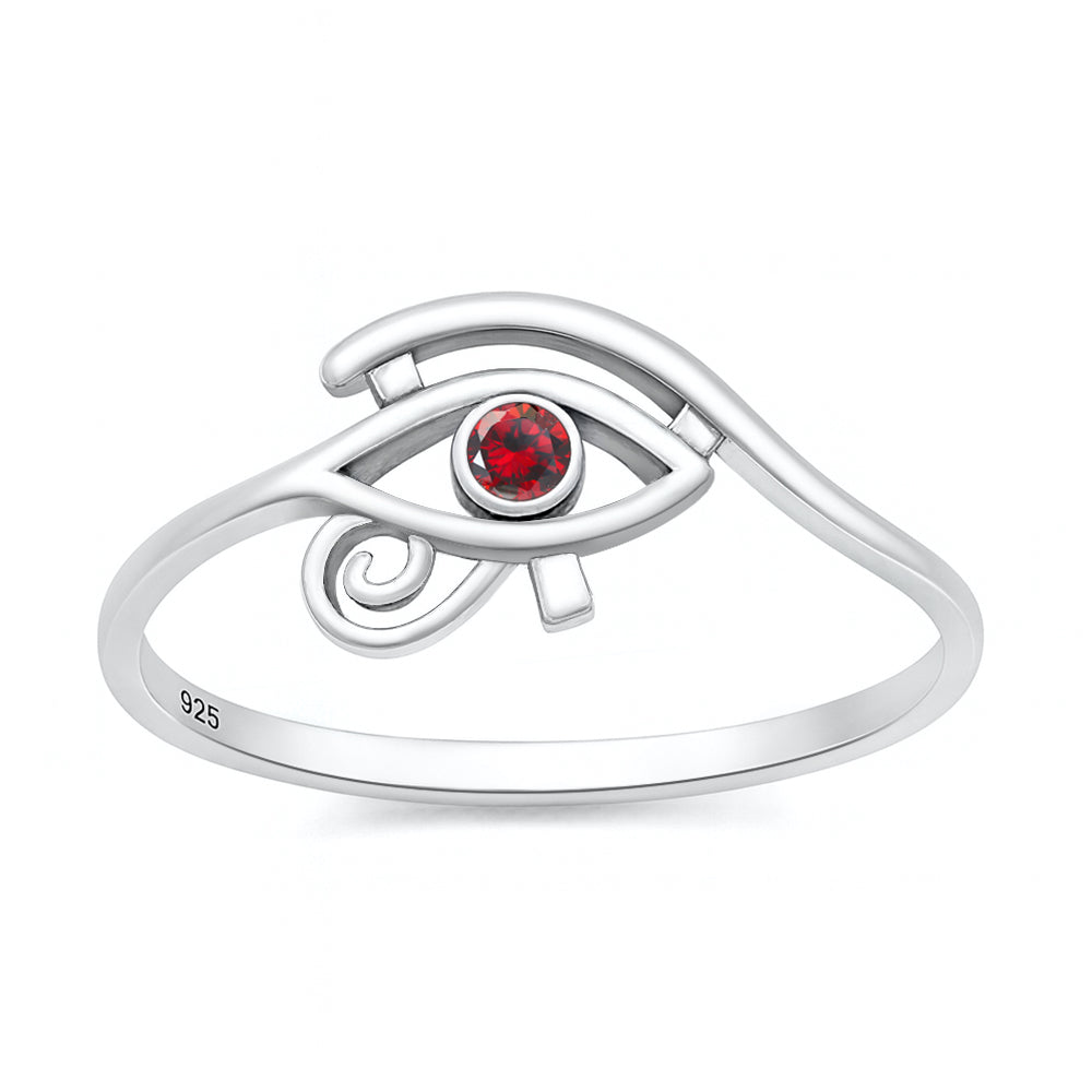 Sterling Silver Garnet CZ Eye of Horus Ring