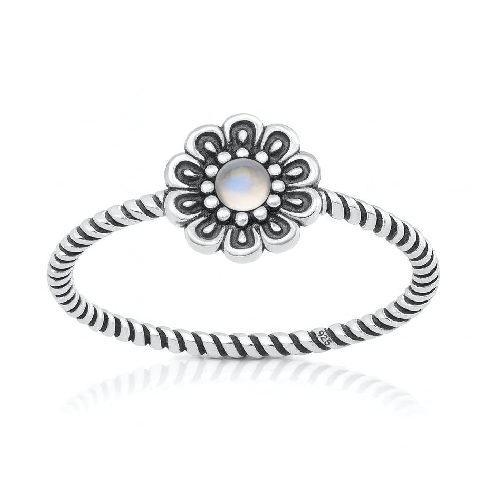 Sterling Silver Moonstone Flower Ring