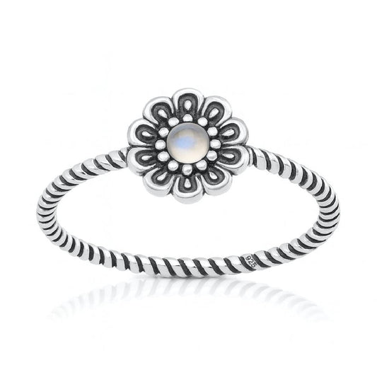 Sterling Silver Moonstone Flower Ring