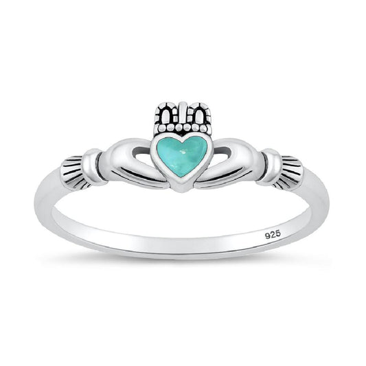 Sterling Silver Genuine Turquoise Claddagh Ring