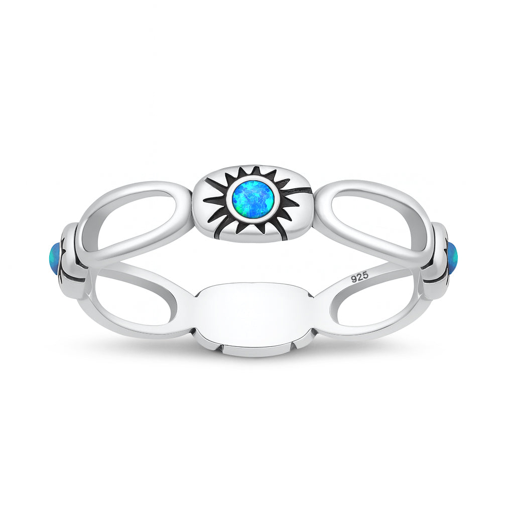 Sterling Silver Blue Lab Opal Sun Ring