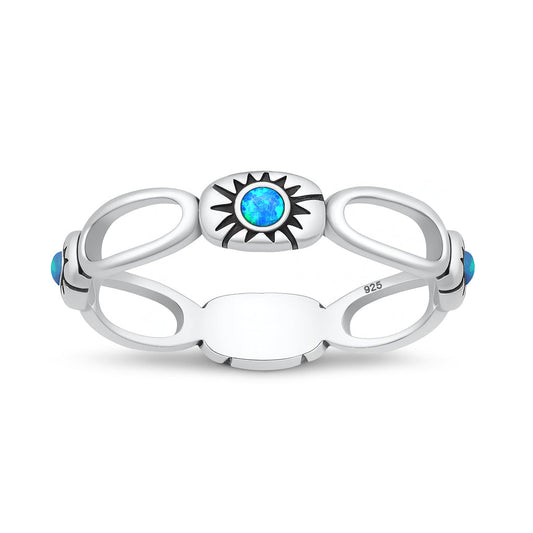 Sterling Silver Blue Lab Opal Sun Ring