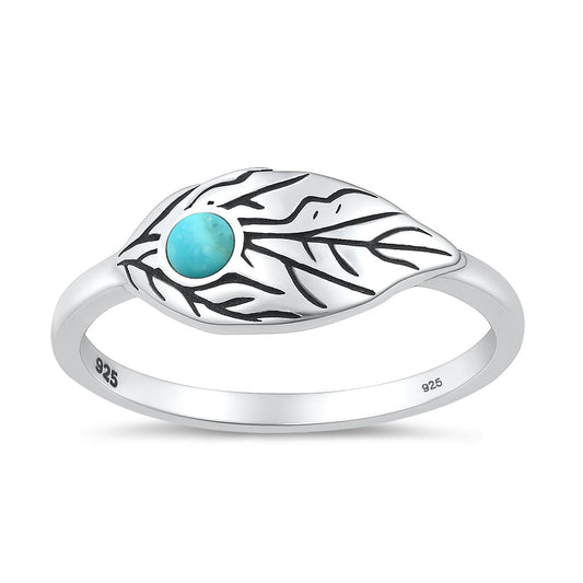 Sterling Silver Genuine Turquoise Leaf Ring