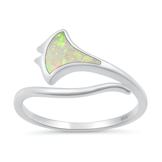 Sterling Silver White Lab Opal Manta Ray Ring