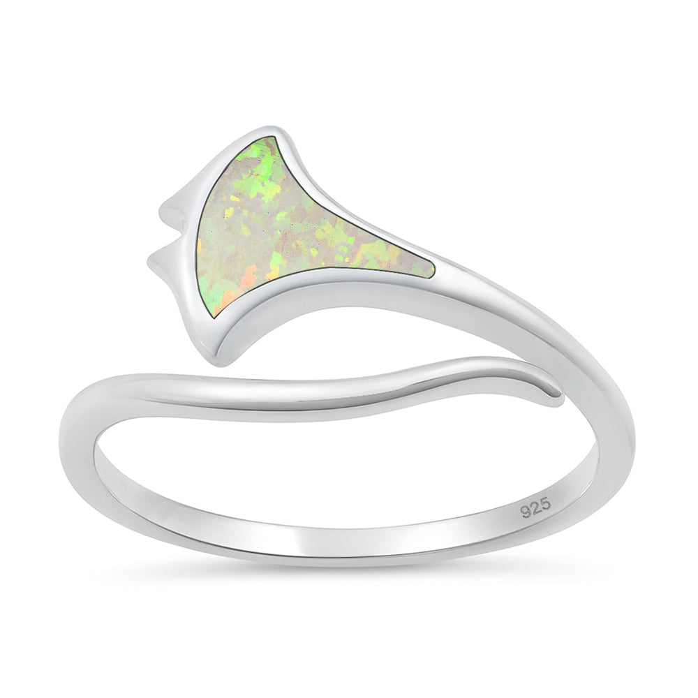 Sterling Silver White Lab Opal Manta Ray Ring