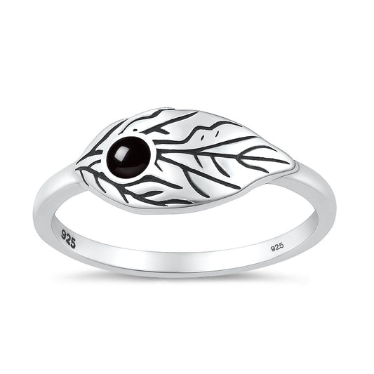 Sterling Silver Black Onyx Leaf Ring