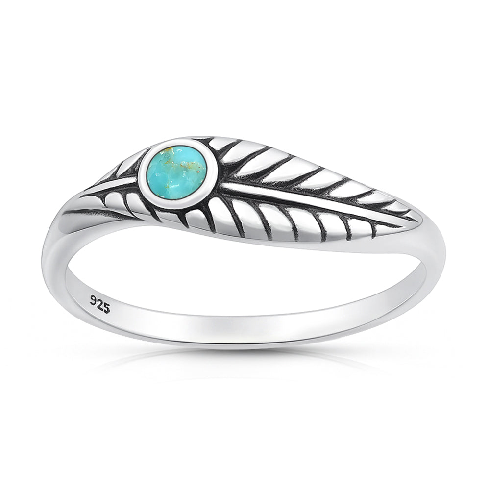 Sterling Silver Genuine Turquoise Leaf Ring