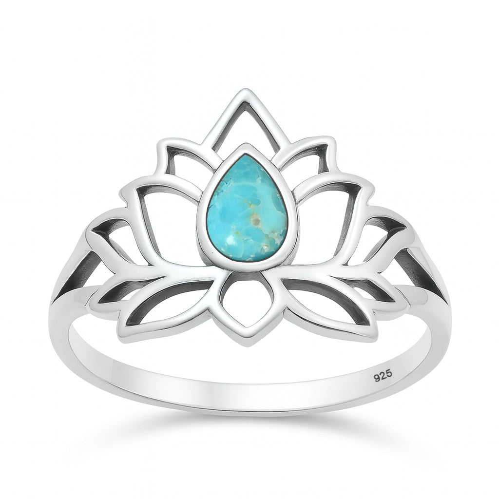 Sterling Silver Turquoise Lotus Flower Ring