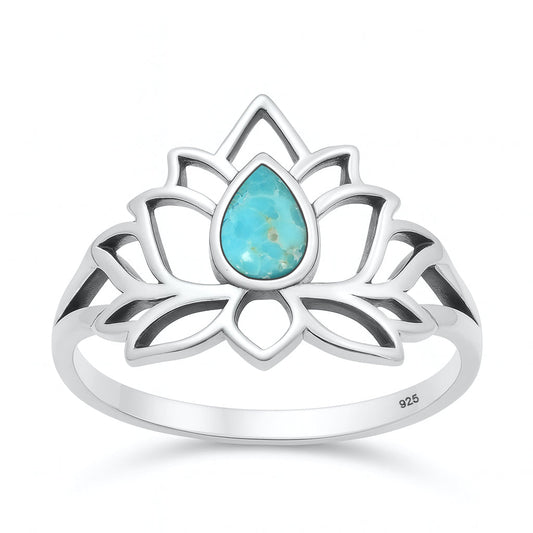Sterling Silver Turquoise Lotus Flower Ring