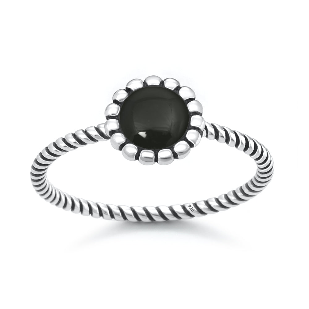 Sterling Silver Black Onyx Flower Ring
