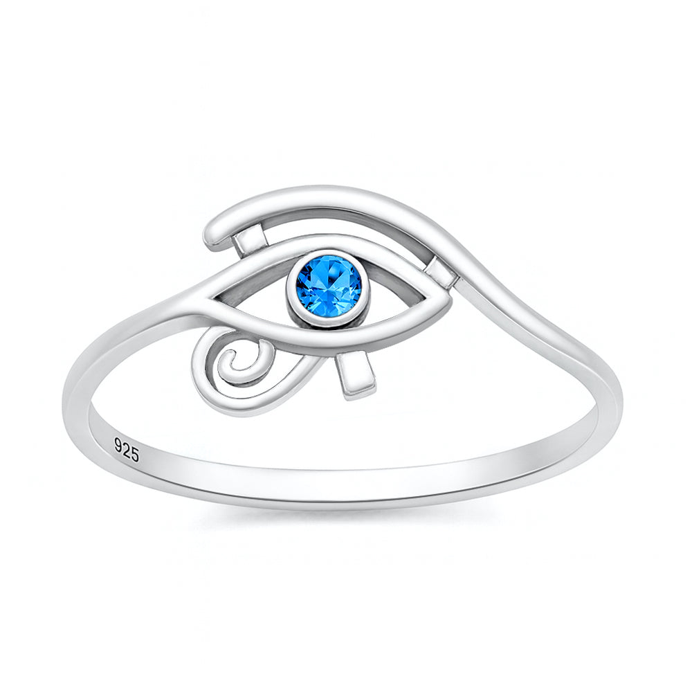 Sterling Silver Blue Topaz CZ Eye of Horus Ring