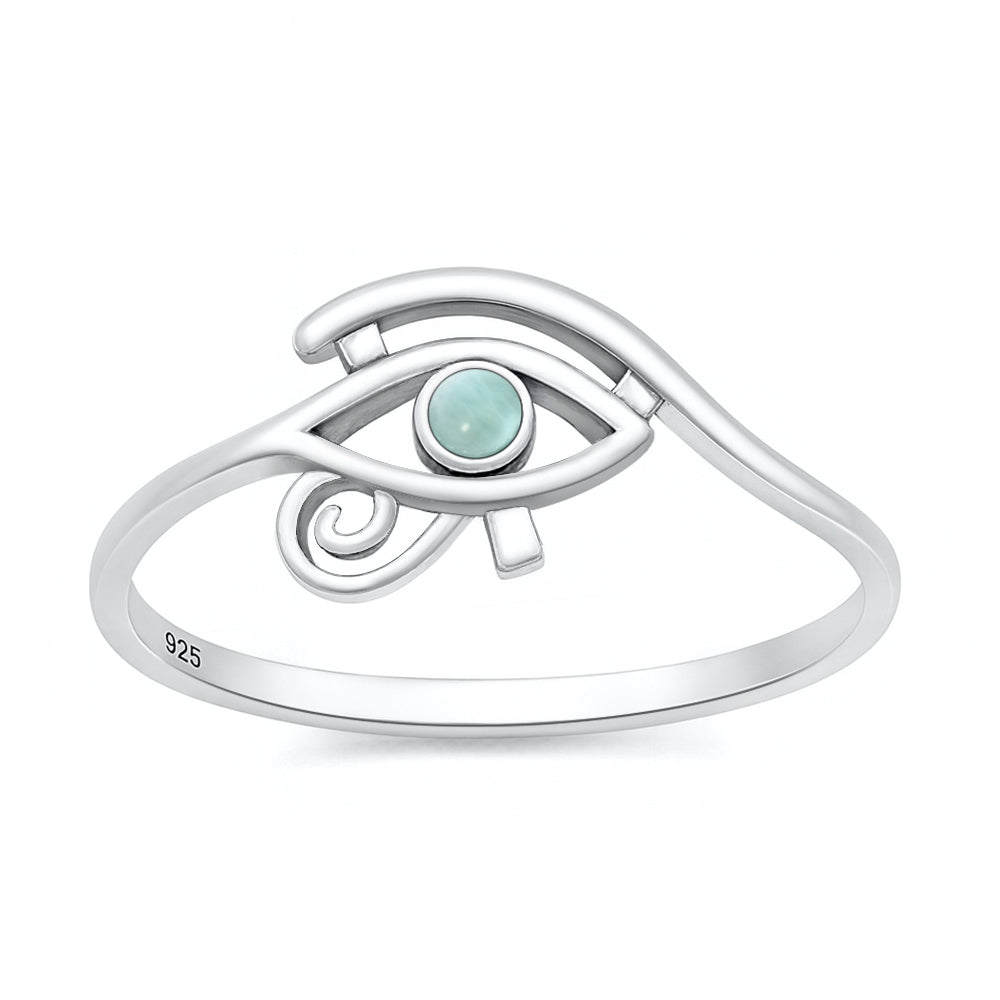 Sterling Silver Larimar Eye of Horus Ring