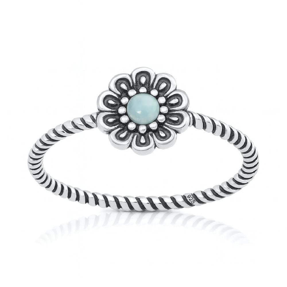 Sterling Silver Larimar Flower Ring