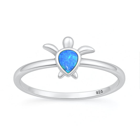 Sterling Silver Blue Lab Opal Sea Turtle Ring