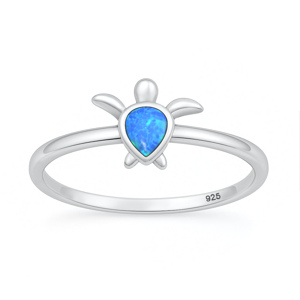 Sterling Silver Blue Lab Opal Sea Turtle Ring