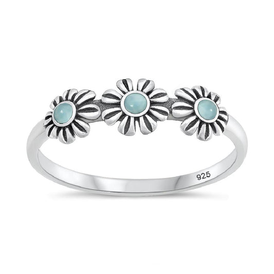 Sterling Silver Larimar Flower Ring
