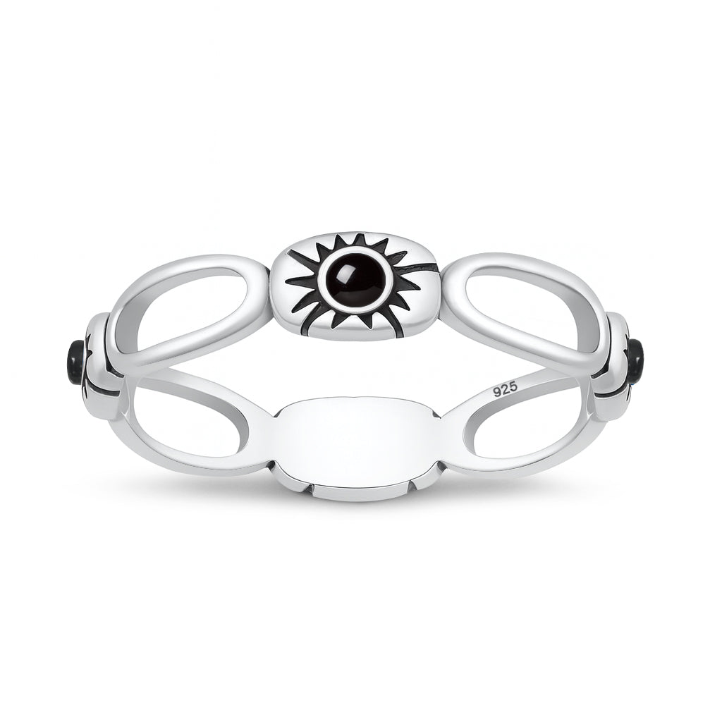 Sterling Silver Black Onyx Sunburst Ring