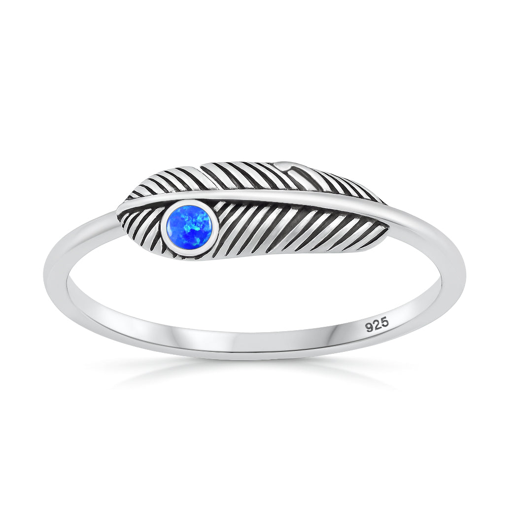 Sterling Silver Synthetic Opal Feather Ring