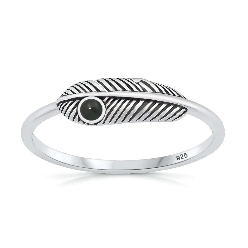 Sterling Silver Agate Feather Ring