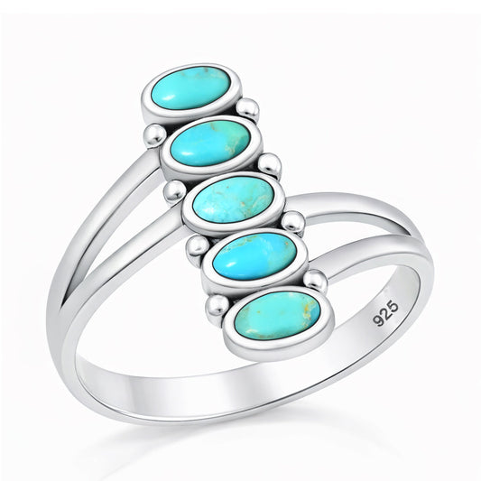 Sterling Silver Geometric Five Turquoise tRing