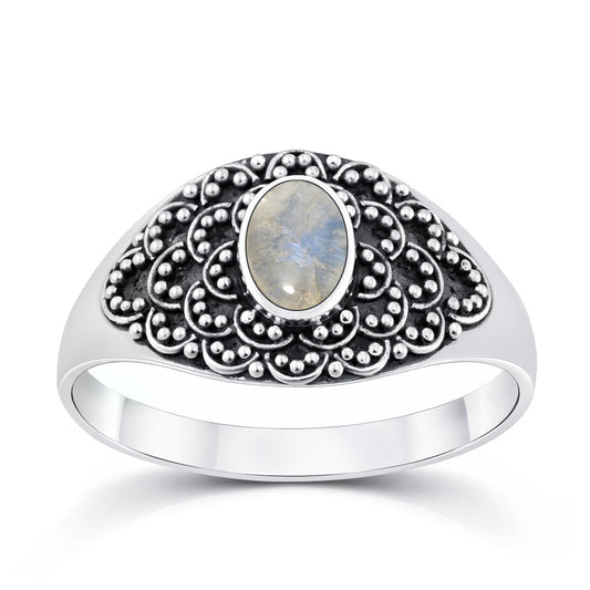 Sterling Silver Moonstone Filigree Ring