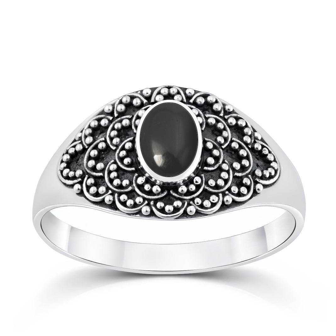 Sterling Silver Agate Bali Style Ring
